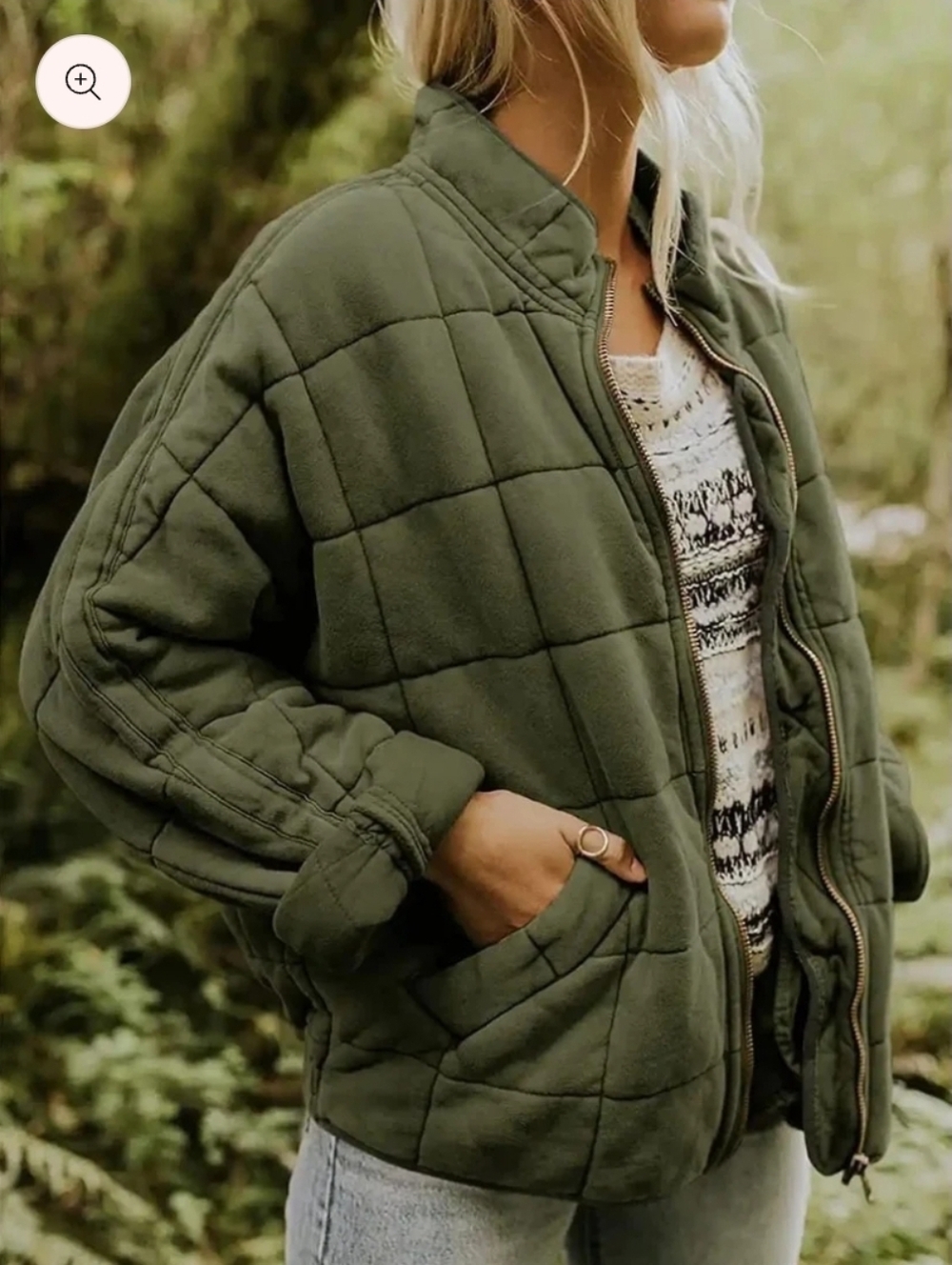 POL Army Green Oversized Quilted Jacket | Size M NWOT